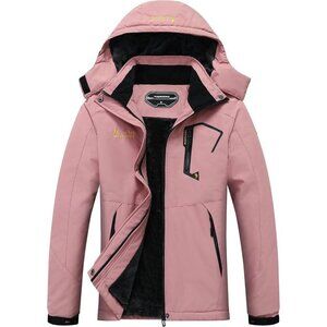 Women's Pink Waterproof Ski Jacket Warm Winter Snow Hooded Coat Shell